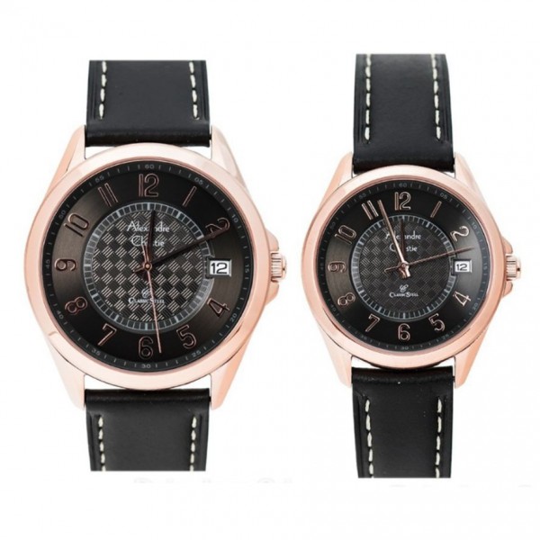 Alexandre Christie AC 8649 Rosegold Black Leather Couple